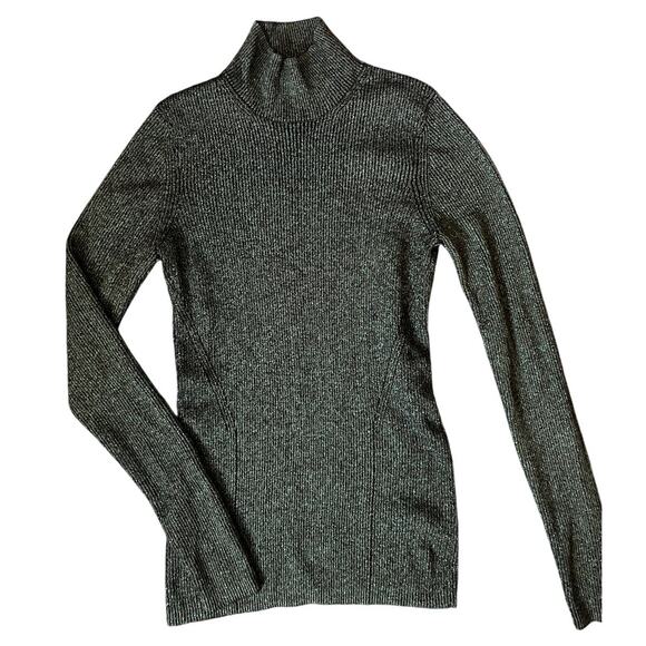 Diane Von Furstenberg Sweaters - Diane Von Furstenberg Metallic Green Merino Wool Mock Neck Sweater Size Medium